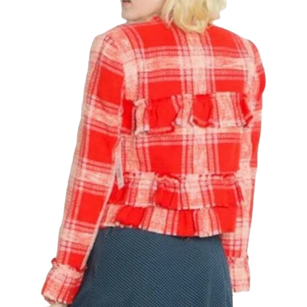 Dex Ruffled Plaid Tweed Textured Jacket - Picture 2 of 13
